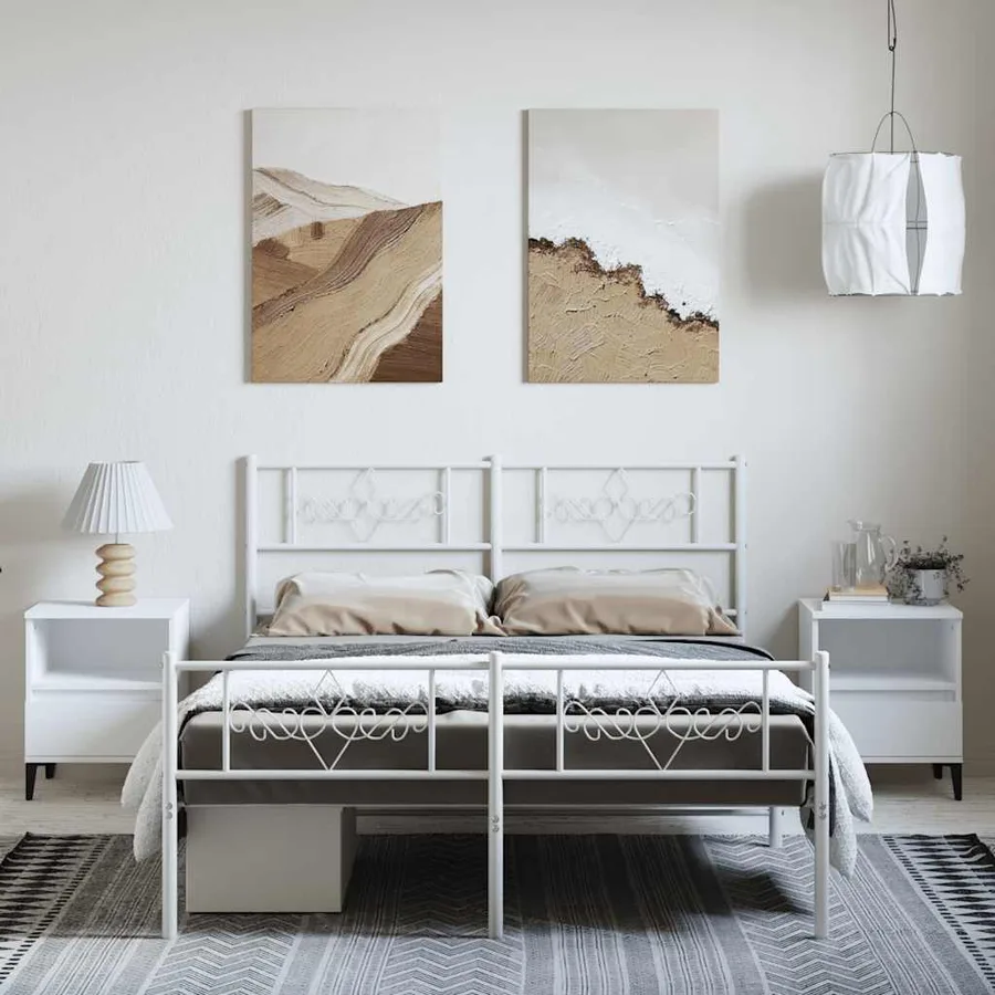 Cadre de lit métal sans matelas et pied de lit blanc 150x200 cm - 4