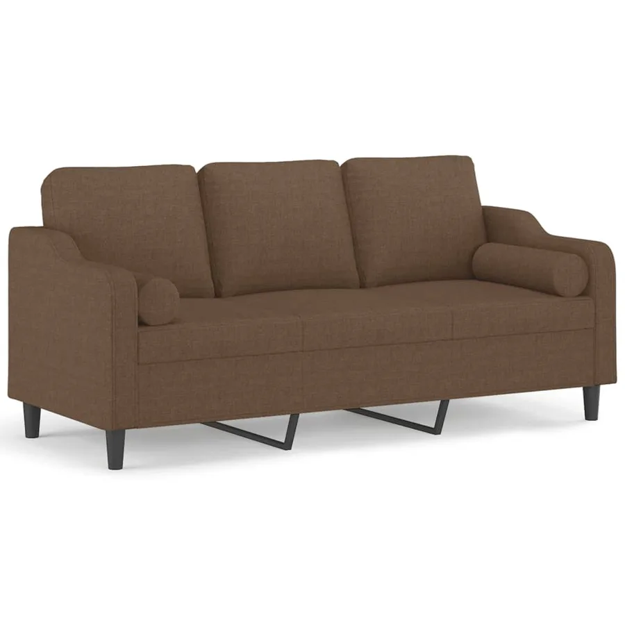 Canapé 3 places avec oreillers décoratifs marron 180 cm tissu - 2