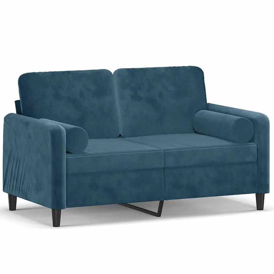 Canapé 2 places avec oreillers décoratifs bleu 120 cm velours - 2