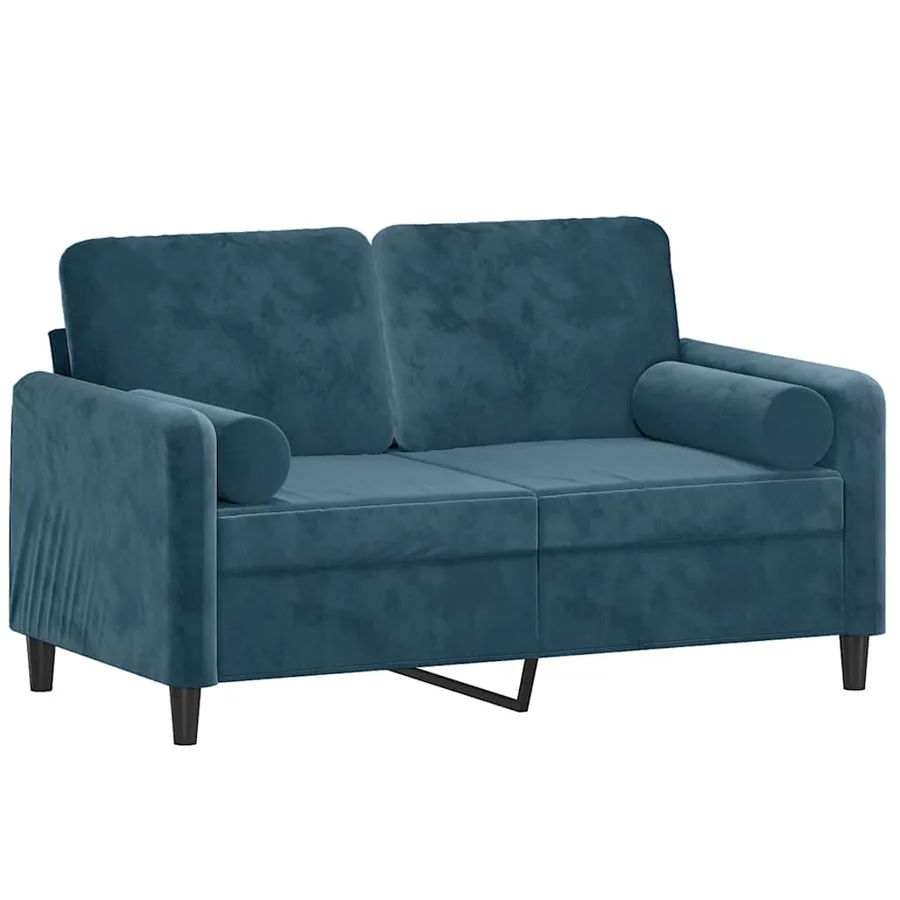 Canapé 2 places avec oreillers décoratifs bleu 120 cm velours - 3