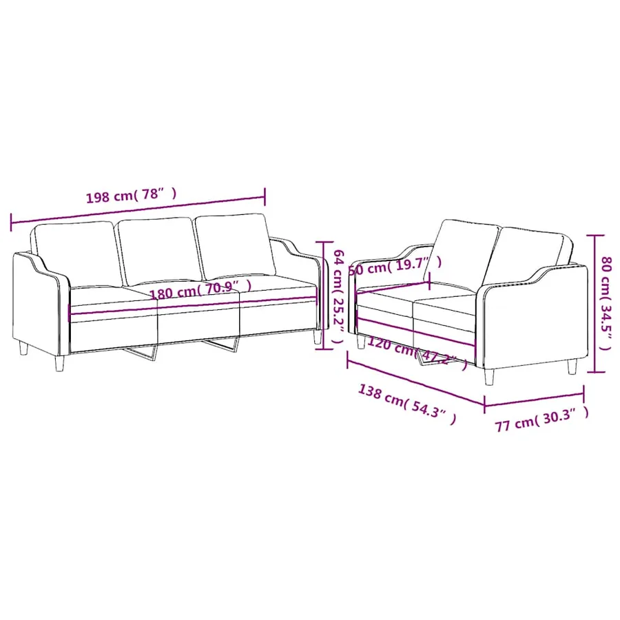 Ensemble de canapés 2 pcs avec coussins Noir Tissu - 6