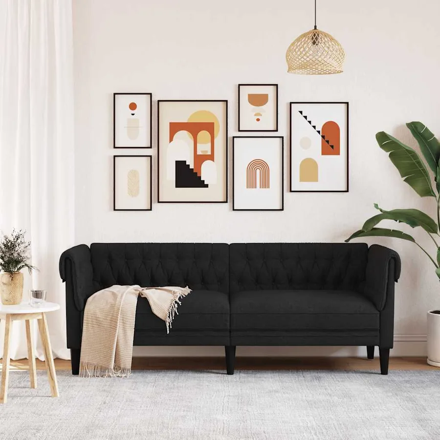 Canapé Chesterfield 3 places noir tissu - 3
