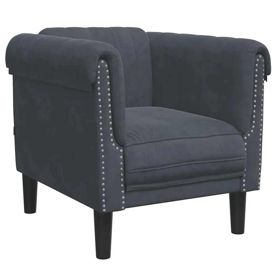 Fauteuil gris foncé velours - 2