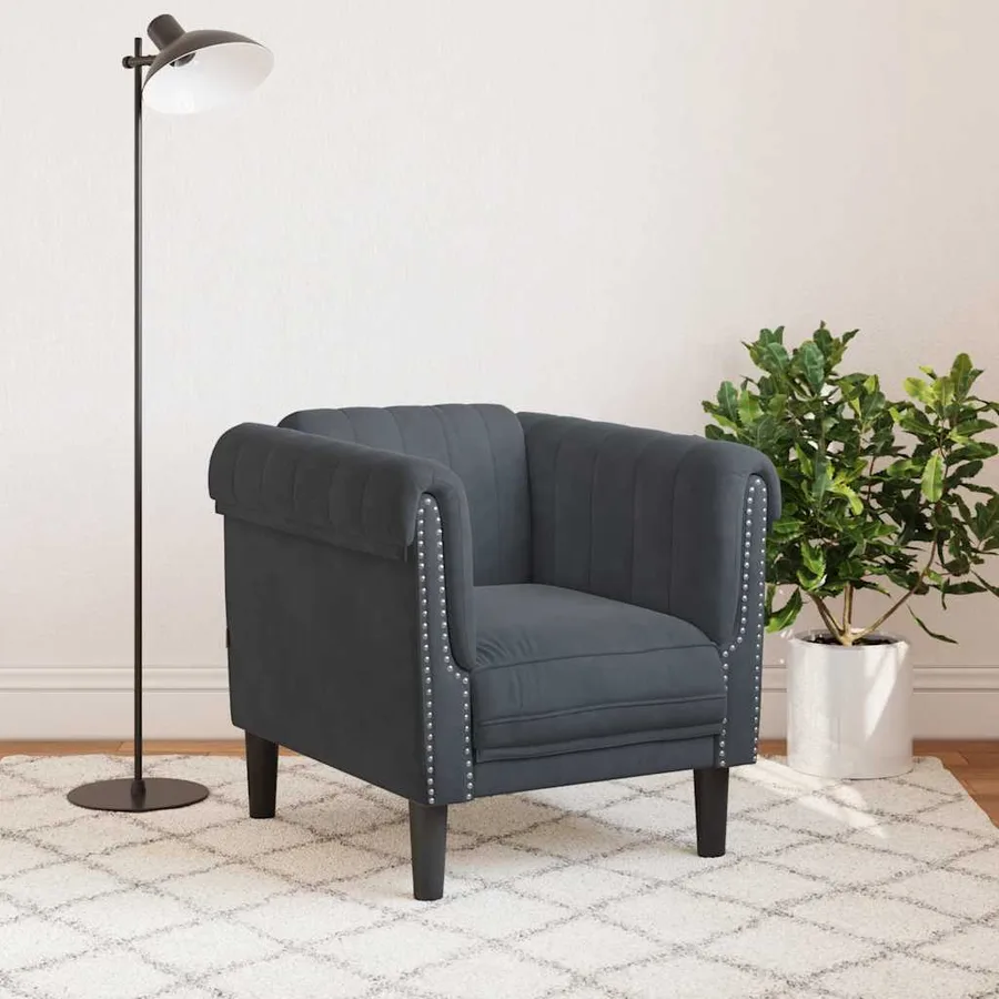 Fauteuil gris foncé velours - 3