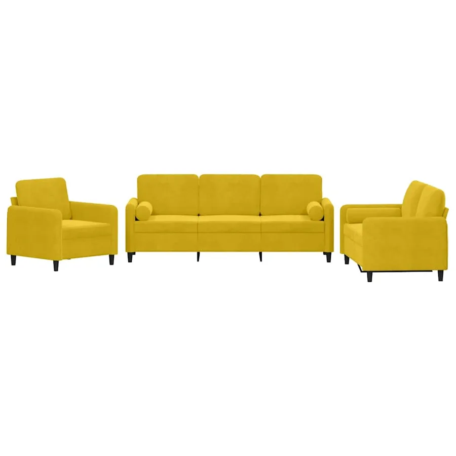 Ensemble de canapés 3 pcs avec coussins jaune velours - 2