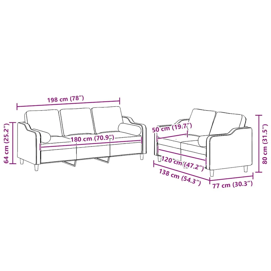 Ensemble de canapés 2 pcs coussins gris clair tissu - 8