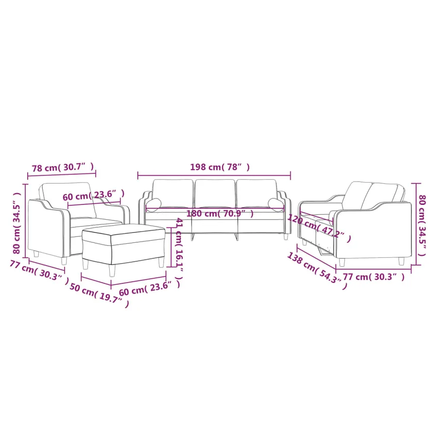 Ensemble de canapés 4 pcs coussins gris clair tissu - 12