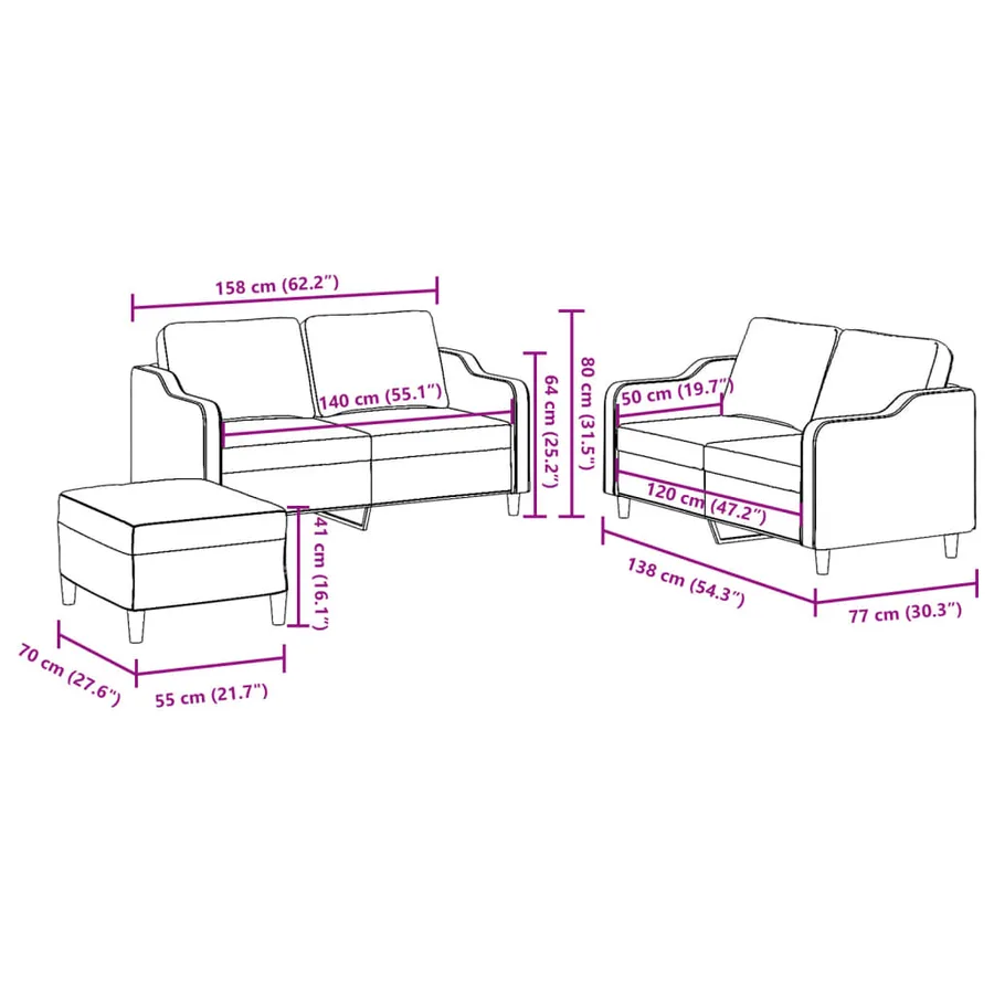 Ensemble de canapés 3 pcs avec coussins Crème Tissu - 8