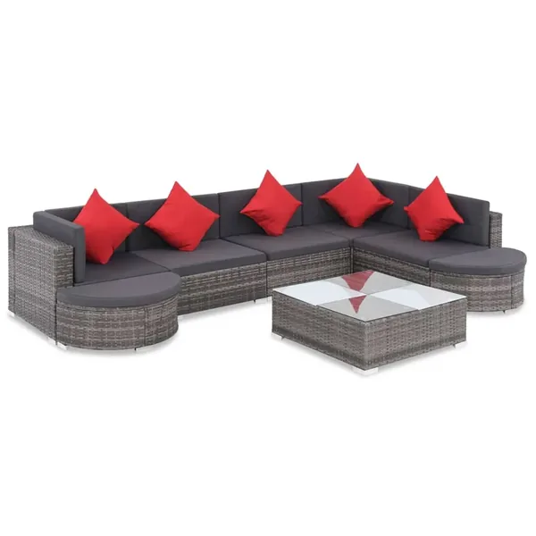 Salon de jardin 8 pièces avec coussins en résine tressée grise
