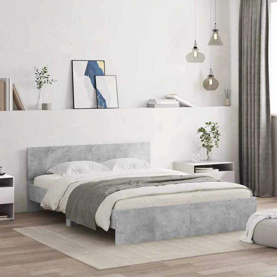 Cadre de lit avec tête de lit et LED gris béton 150x200 cm - 4