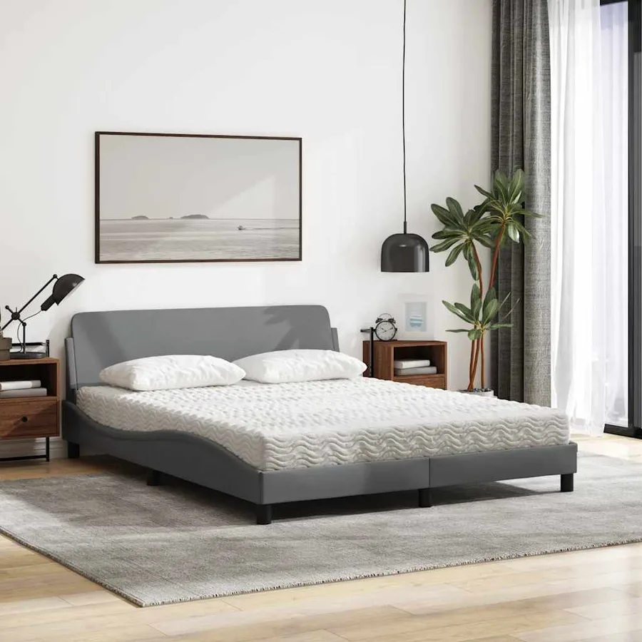 Lit avec matelas Dover gris clair 160x200 cm tissu - 3