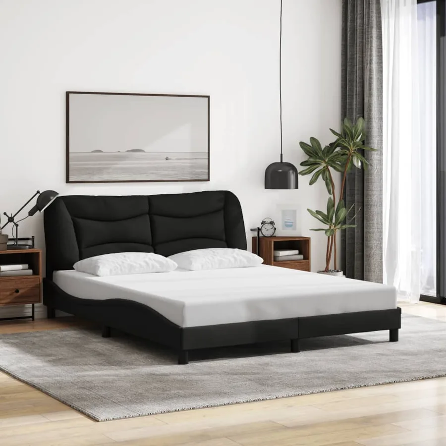 Cadre de lit avec LED sans matelas Hvar noir 160x200 cm tissu - 4