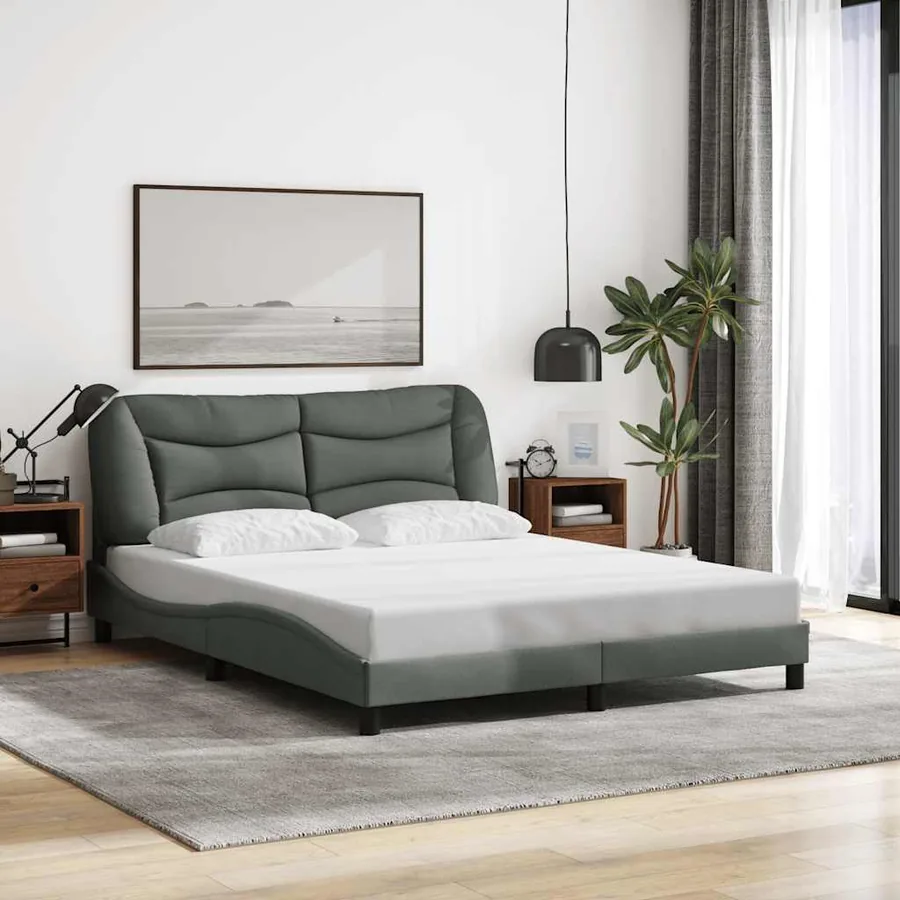 Cadre de lit sans matelas Hvar gris foncé 160x200 cm tissu