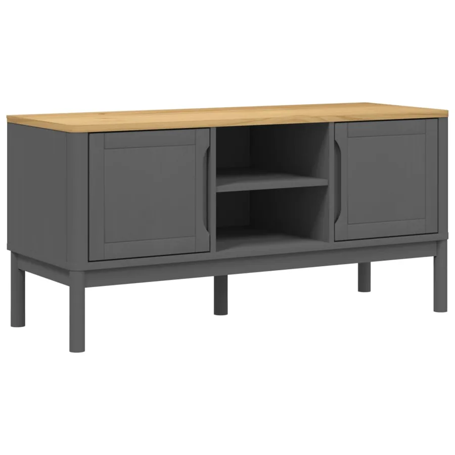 Meuble TV FLORO gris 114x43x55 cm bois massif de pin - 2