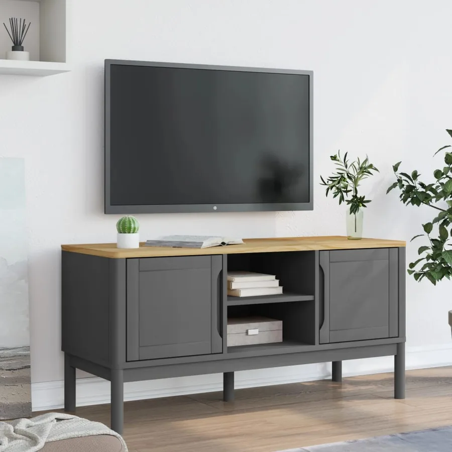Meuble TV FLORO gris 114x43x55 cm bois massif de pin - 3