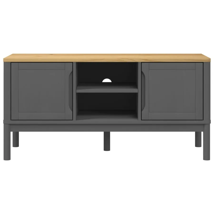 Meuble TV FLORO gris 114x43x55 cm bois massif de pin - 5