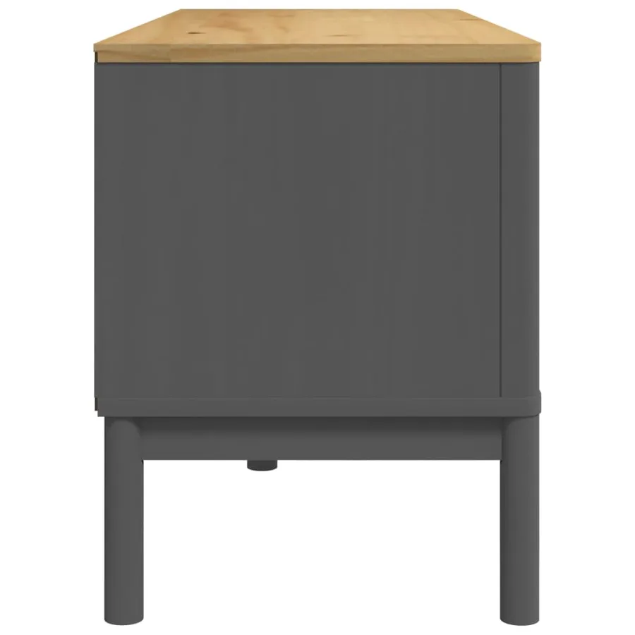 Meuble TV FLORO gris 114x43x55 cm bois massif de pin - 6