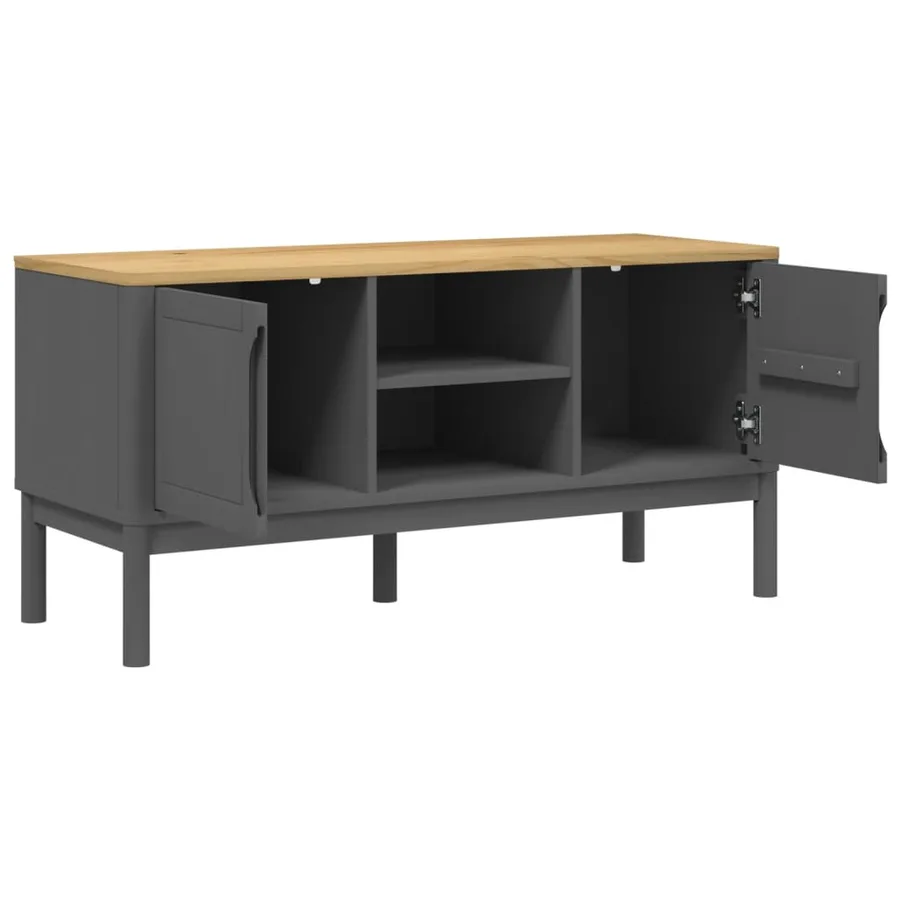 Meuble TV FLORO gris 114x43x55 cm bois massif de pin - 8