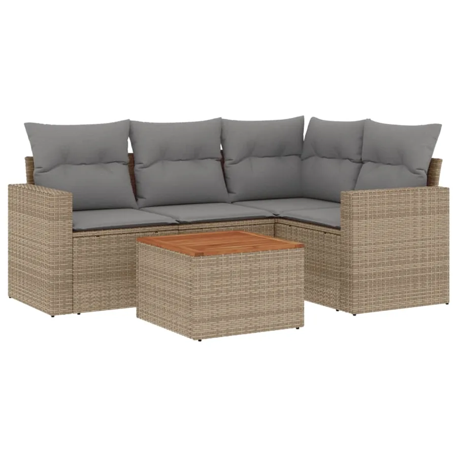 Salon de jardin avec coussins 5pcs mélange beige résine tressée - 2