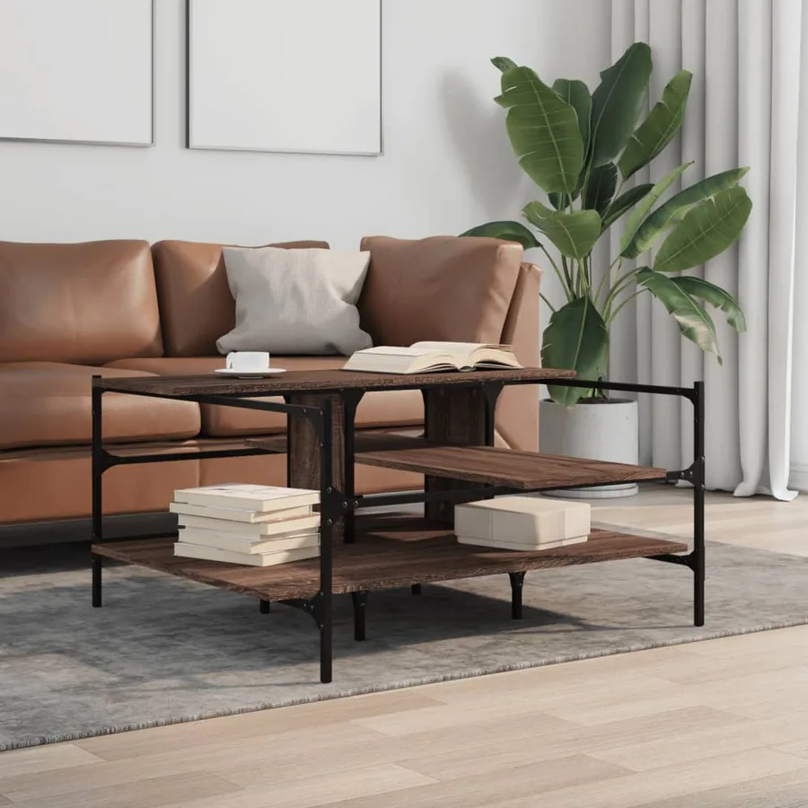 Table basse chêne marron 100x100x48,5 cm bois d'ingénierie - 3