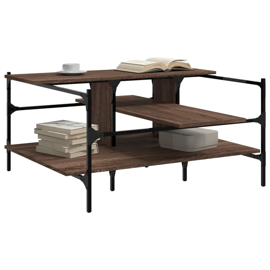 Table basse chêne marron 100x100x48,5 cm bois d'ingénierie - 4