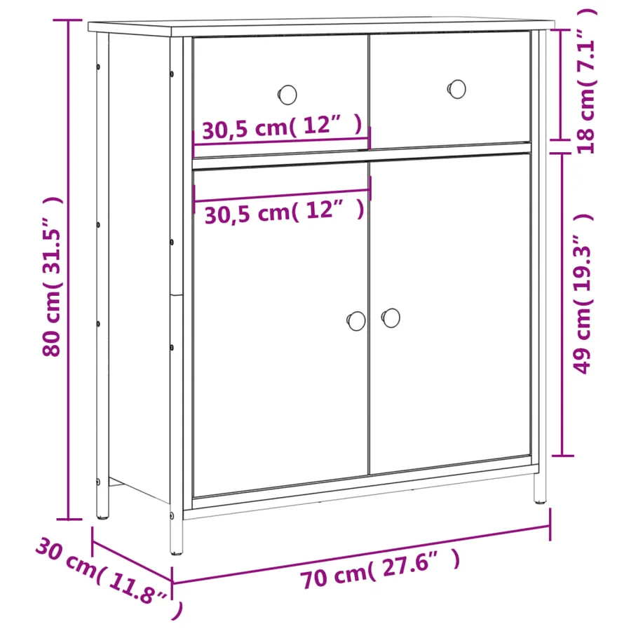 Buffet chêne fumé 70x30x80 cm bois d'ingénierie - 11
