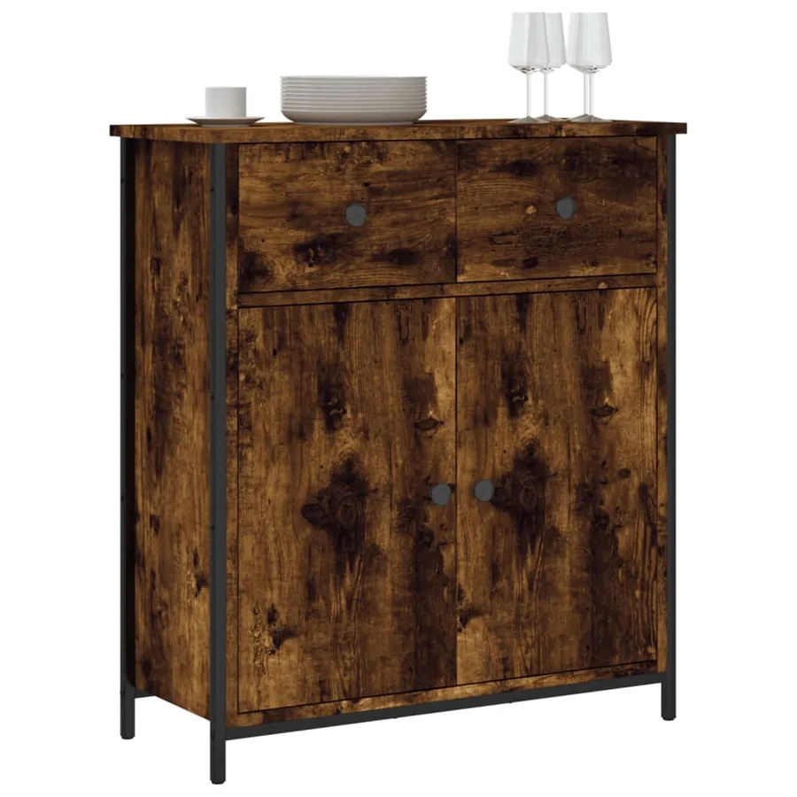 Buffet chêne fumé 70x30x80 cm bois d'ingénierie - 3