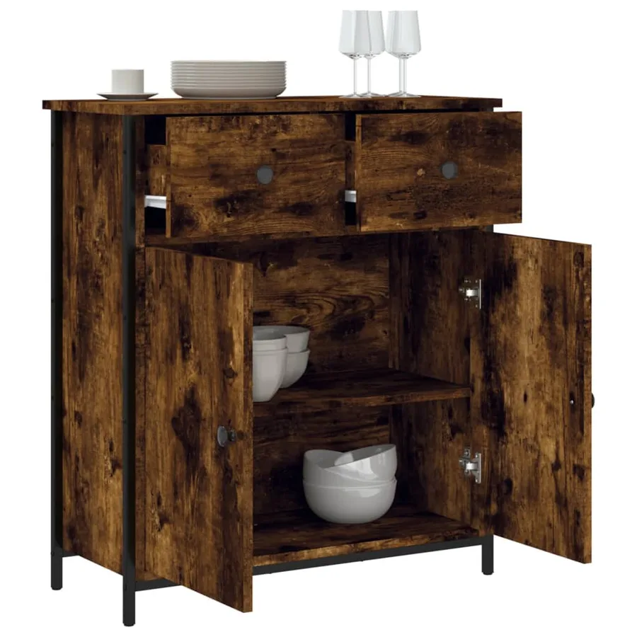 Buffet chêne fumé 70x30x80 cm bois d'ingénierie - 4