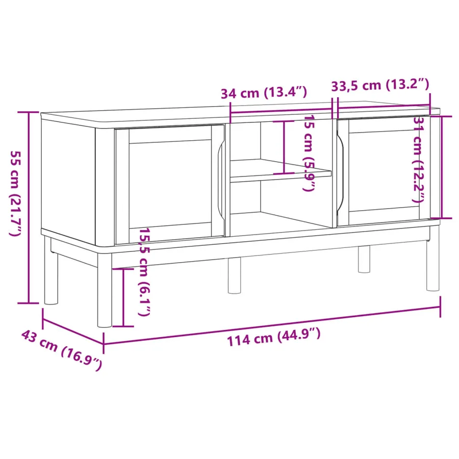 Meuble TV FLORO cire marron 114x43x55 cm bois massif de pin - 10