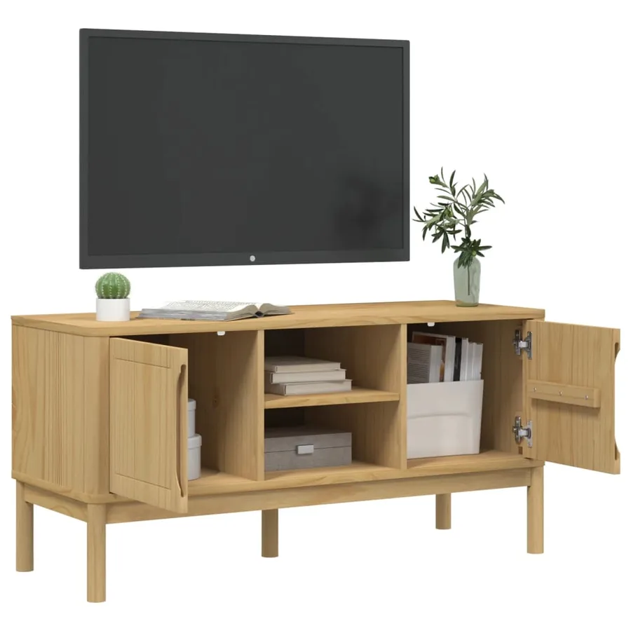 Meuble TV FLORO cire marron 114x43x55 cm bois massif de pin - 4