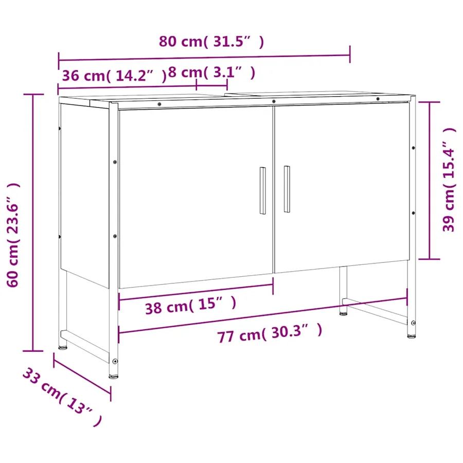 Armoire lavabo de salle de bain sonoma gris bois d'ingénierie - 12