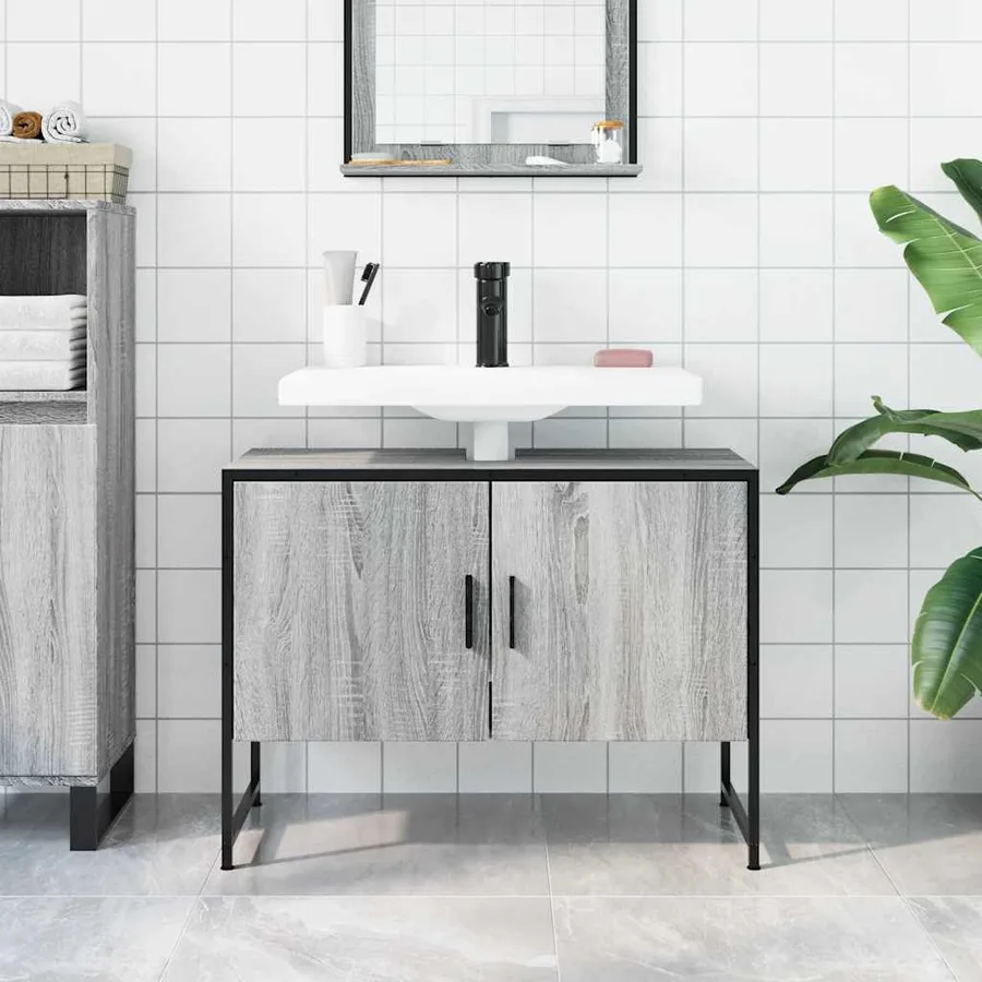Armoire lavabo de salle de bain sonoma gris bois d'ingénierie - 3