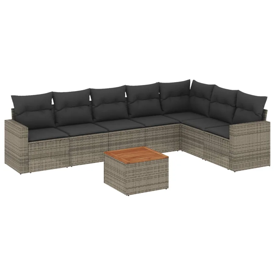 Salon de jardin 8 pcs avec coussins gris résine tressée - 2