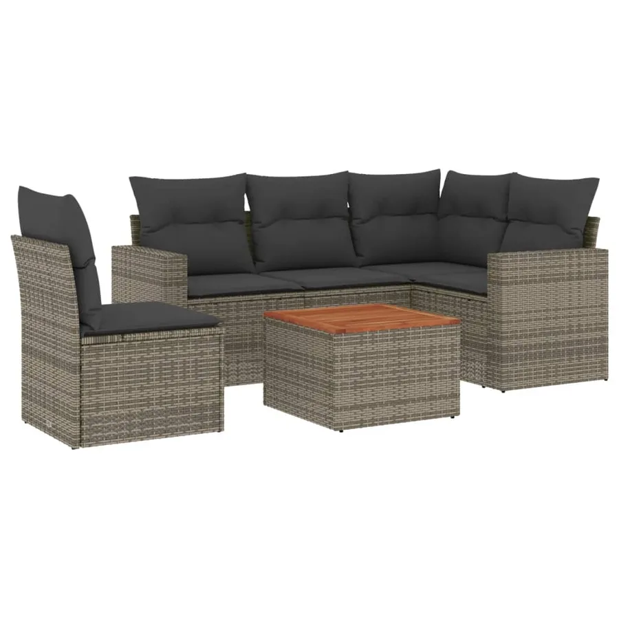 Salon de jardin 6 pcs avec coussins gris résine tressée - 2