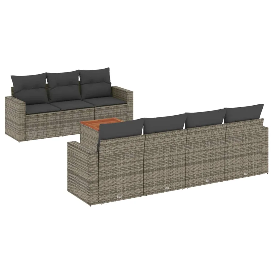 Salon de jardin 8 pcs avec coussins gris résine tressée - 2