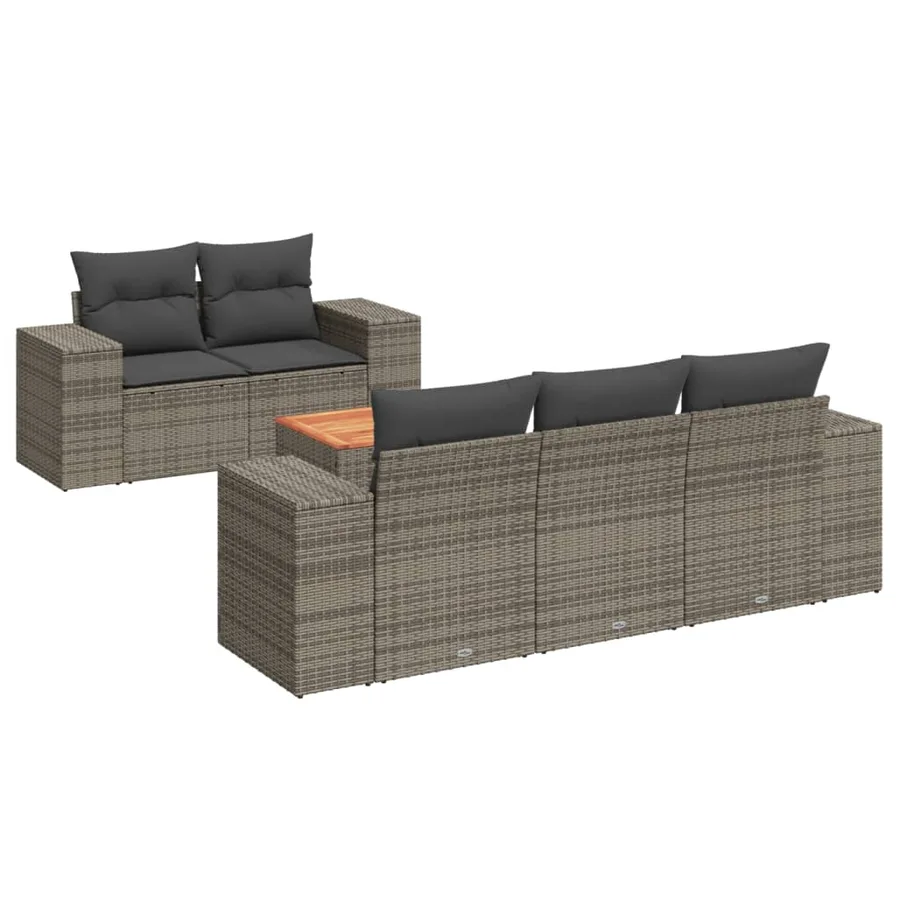 Salon de jardin 6 pcs avec coussins gris résine tressée - 2