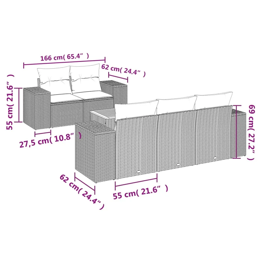 Salon de jardin 6 pcs avec coussins gris résine tressée - 3
