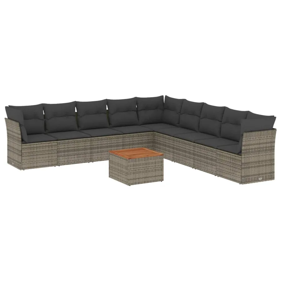 Salon de jardin avec coussins 10 pcs gris résine tressée - 2