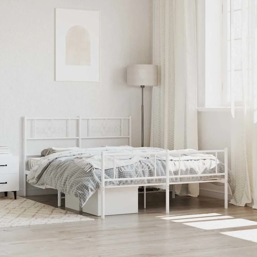 Cadre de lit métal sans matelas et pied de lit blanc 140x190 cm