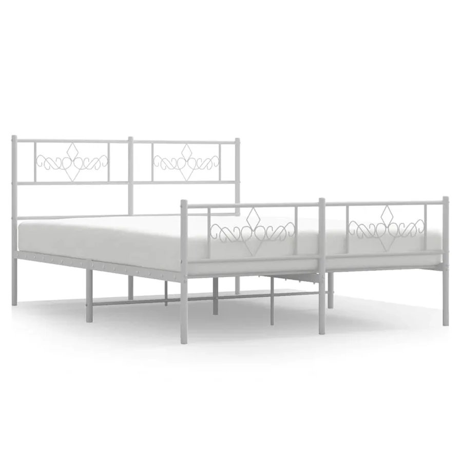 Cadre de lit métal sans matelas et pied de lit blanc 140x190 cm - 2