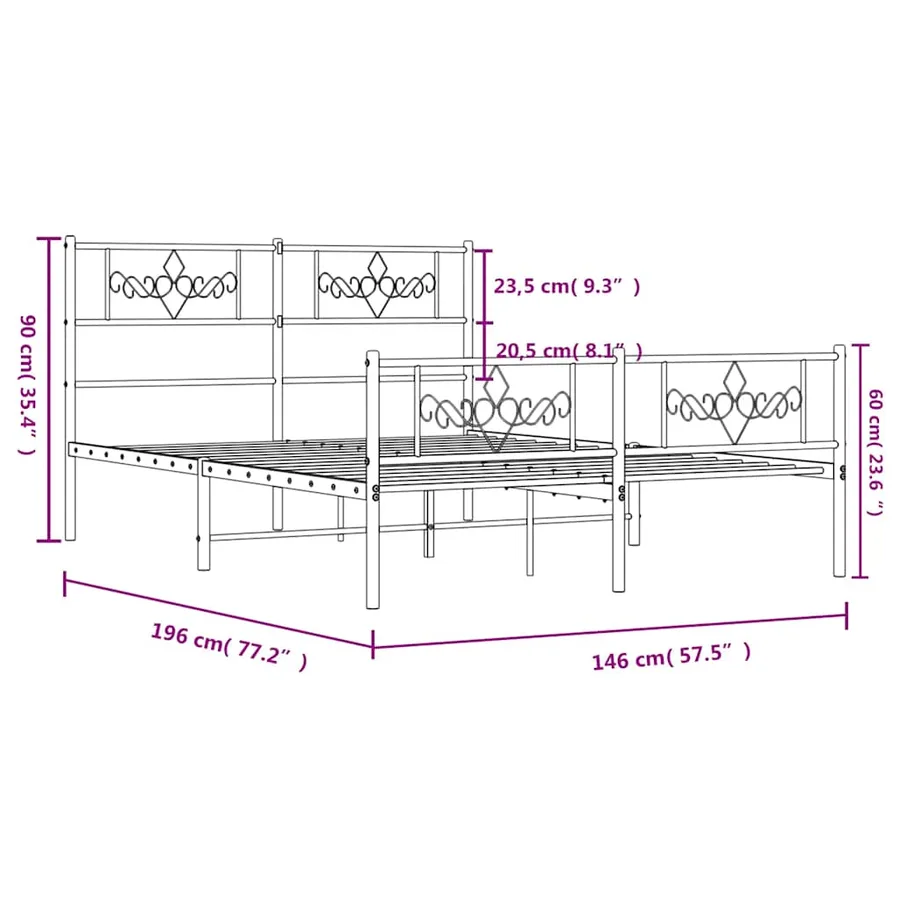 Cadre de lit métal sans matelas et pied de lit blanc 140x190 cm - 9