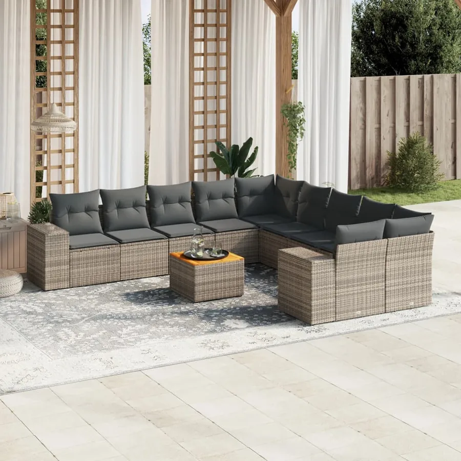 Salon de jardin 11 pcs avec coussins gris résine tressée