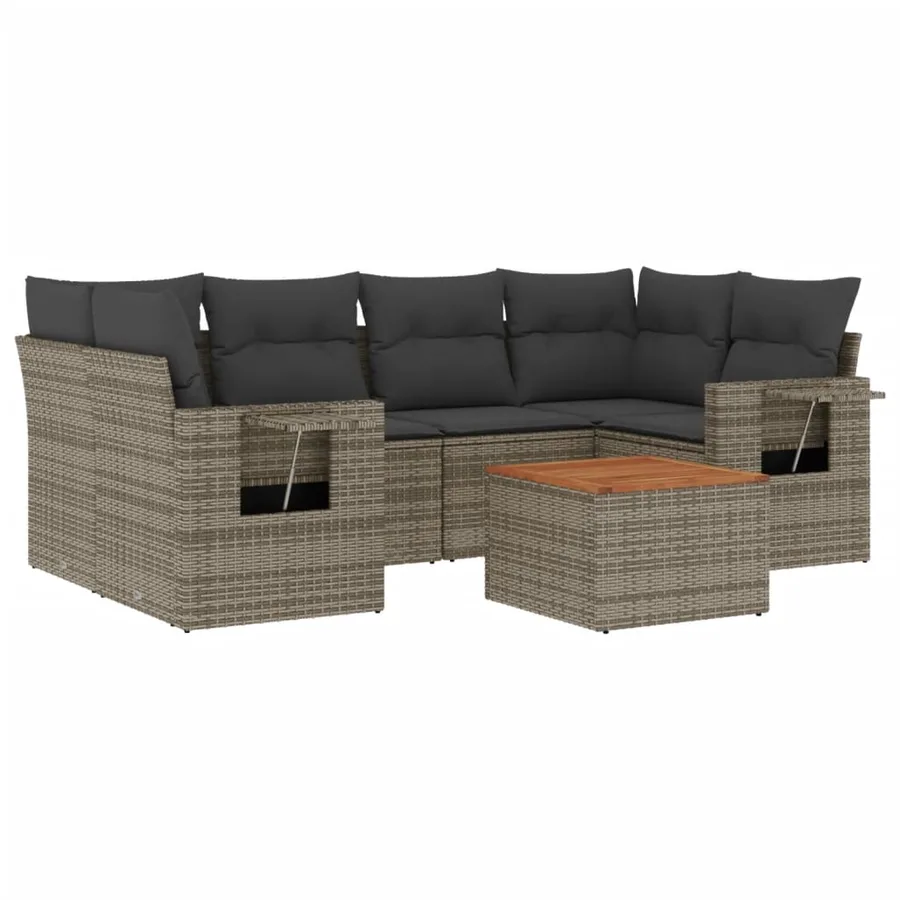 Salon de jardin avec coussins 7 pcs gris résine tressée - 2