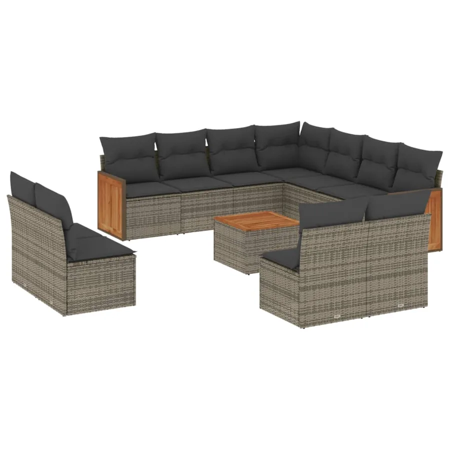 Salon de jardin avec coussins 12 pcs gris résine tressée - 2