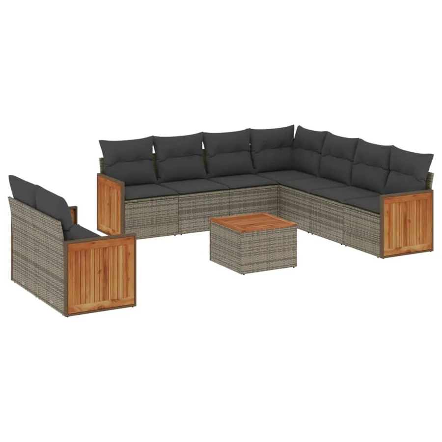 Salon de jardin avec coussins 10 pcs gris résine tressée - 2