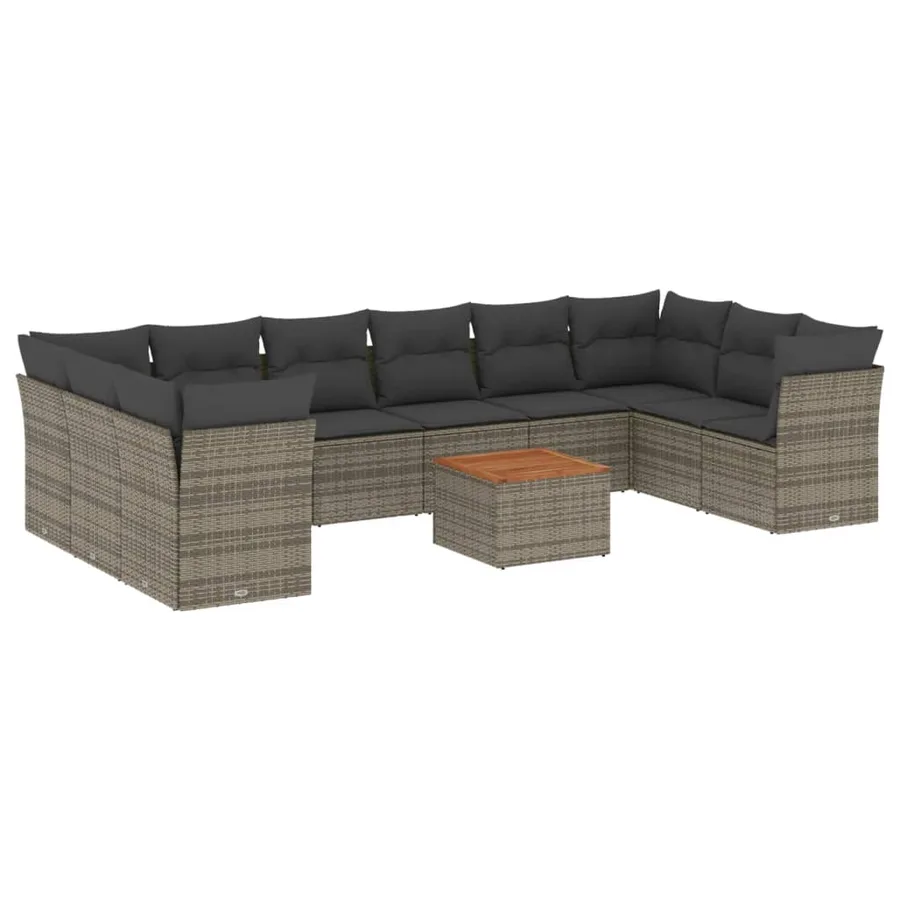 Salon de jardin 11 pcs avec coussins gris résine tressée - 2