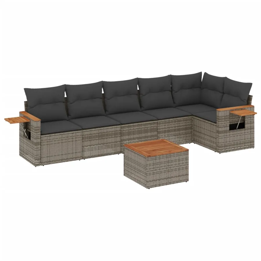 Salon de jardin avec coussins 7 pcs gris résine tressée - 2