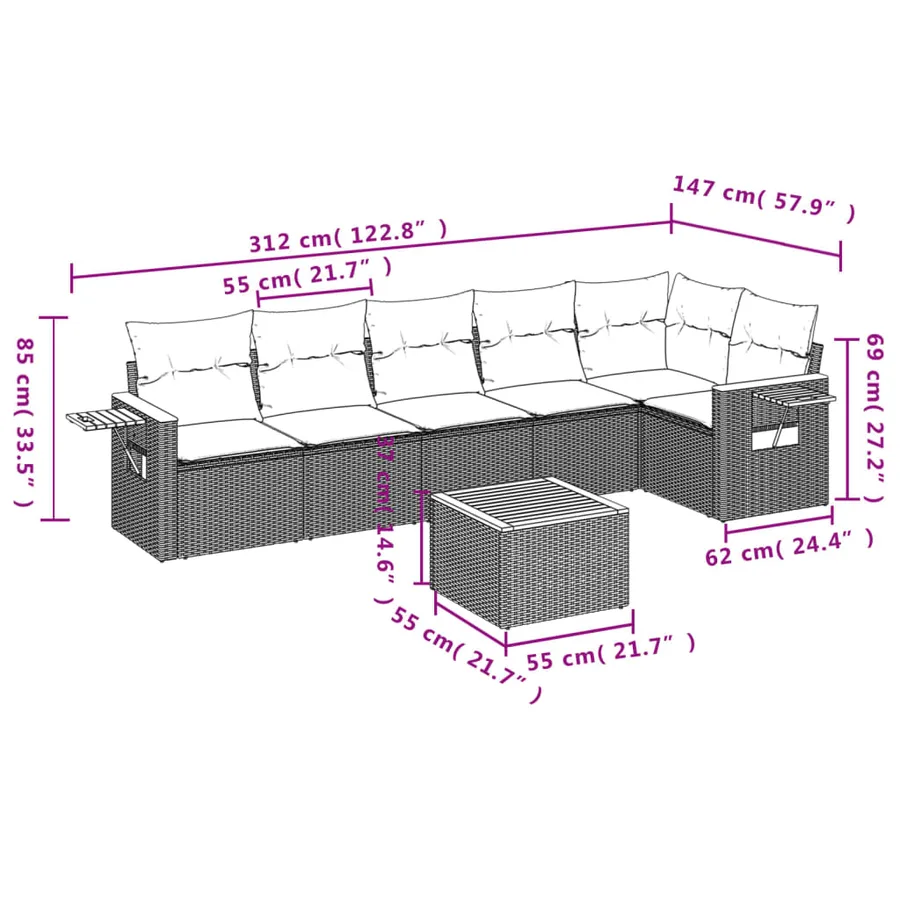 Salon de jardin avec coussins 7 pcs gris résine tressée - 9