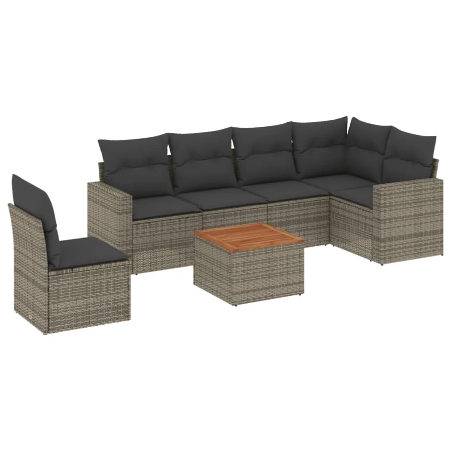 Salon de jardin avec coussins 7 pcs gris résine tressée - 2