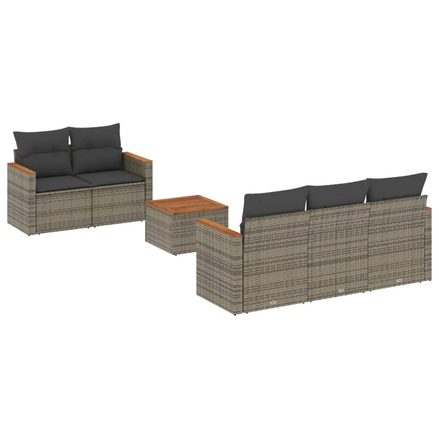 Salon de jardin 6 pcs avec coussins gris résine tressée - 2